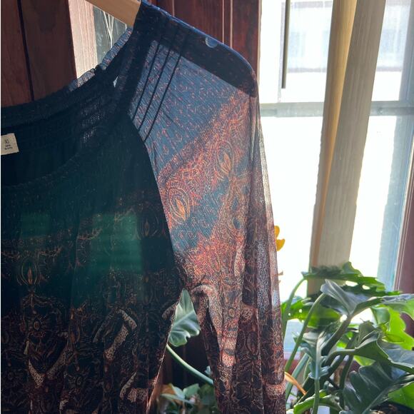 Abercrombie & Fitch Boho Teal Rust Damask Smocked Peasant Midi Dress XS - Picture 11 of 17